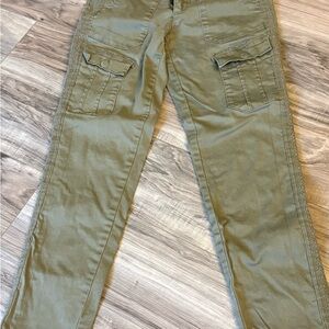 Democracy “Ab Solutions”Olive Cargo Utility Pants- cute crochet like details